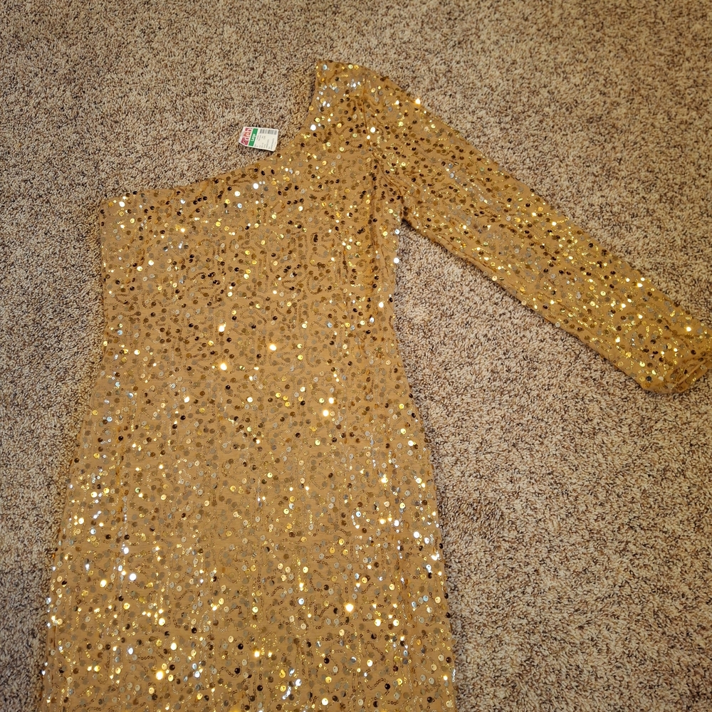 Deb Gold Sequin One Shoulder Dress Juniors Large